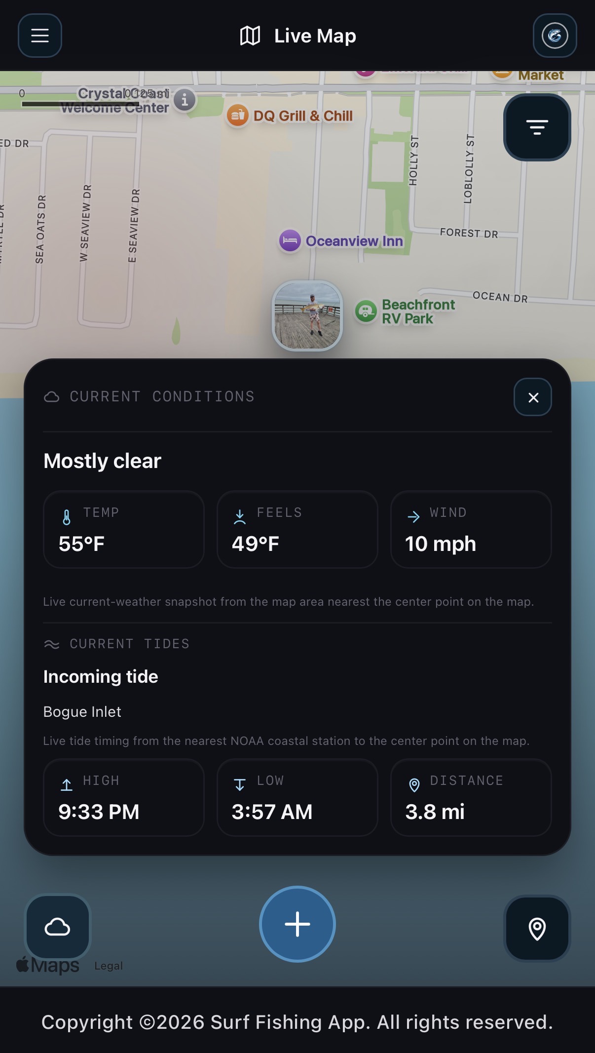 Surf Fishing App bite forecast preview